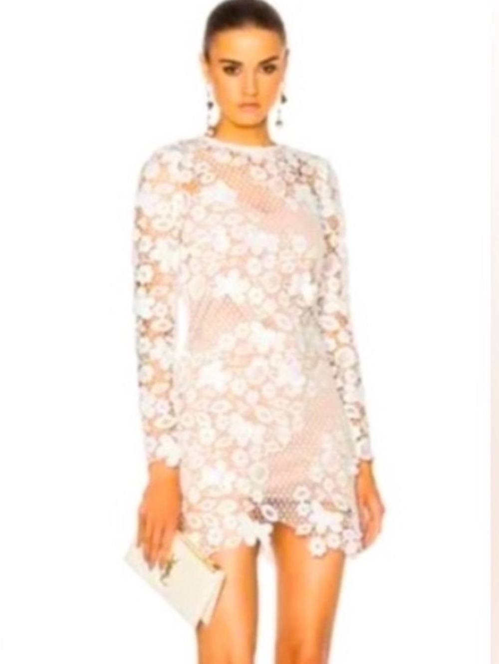 Self-Portrait White Floral Lace Long-Sleeve Dress - Picture 2 of 3